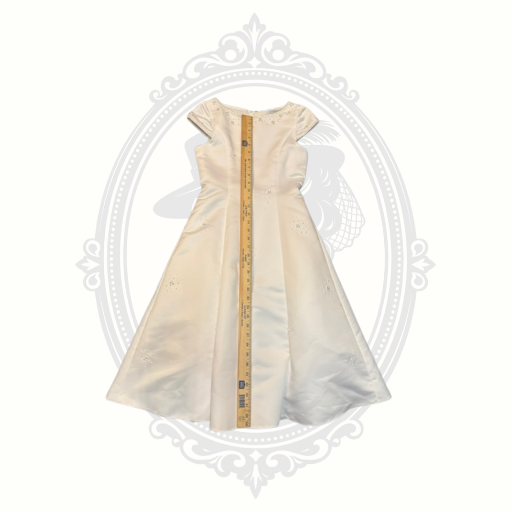 Girls White Satin Formal Dress with Bolero Jacket Size 10 Flower Girl First Communion Wedding Pageant