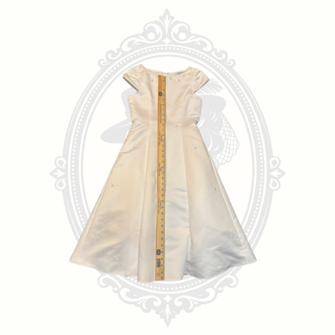 Girls White Satin Formal Dress with Bolero Jacket Size 10 Flower Girl First Communion Wedding Pageant