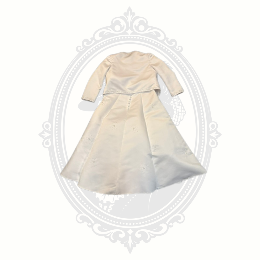 Girls White Satin Formal Dress with Bolero Jacket Size 10 Flower Girl First Communion Wedding Pageant