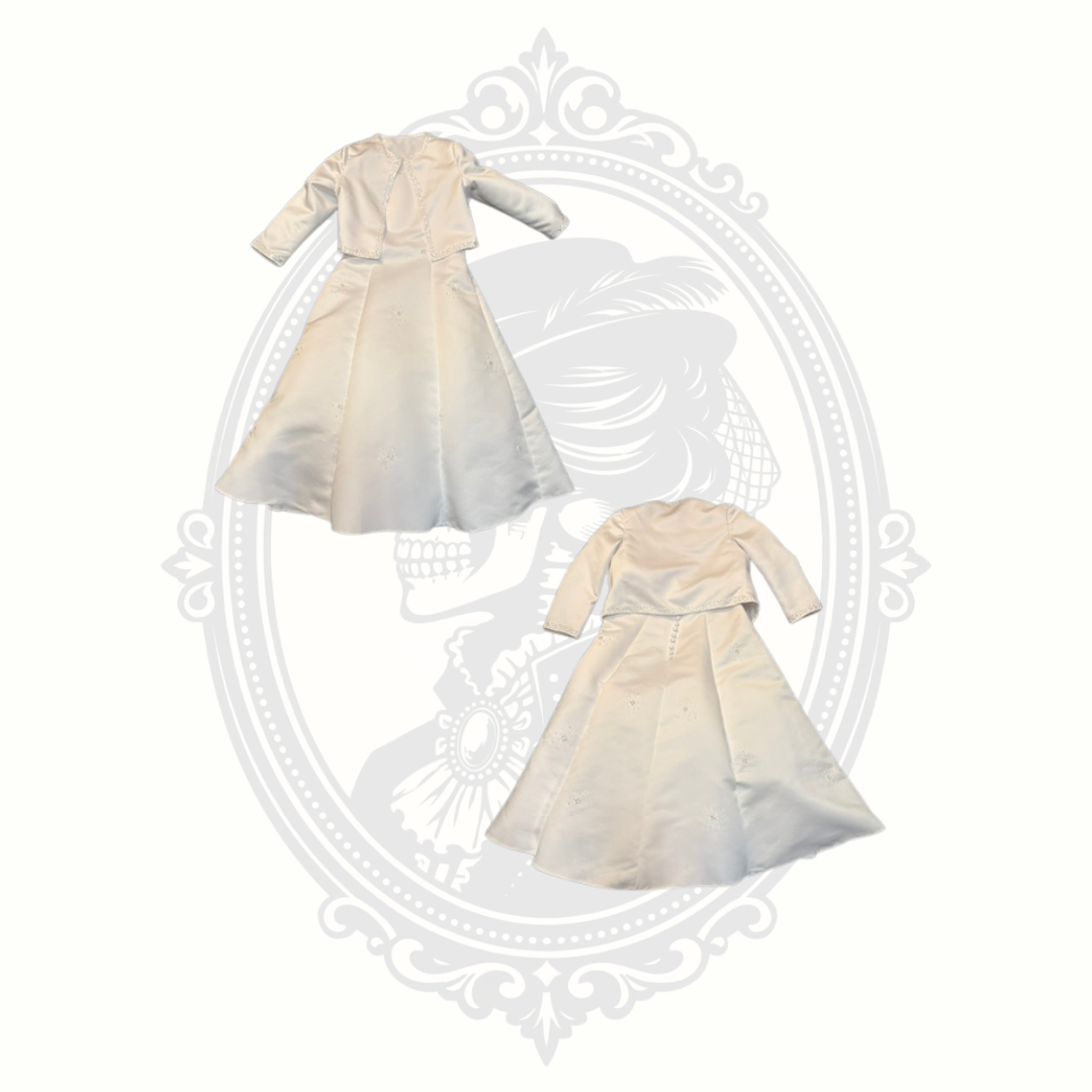 Girls White Satin Formal Dress with Bolero Jacket Size 10 Flower Girl First Communion Wedding Pageant