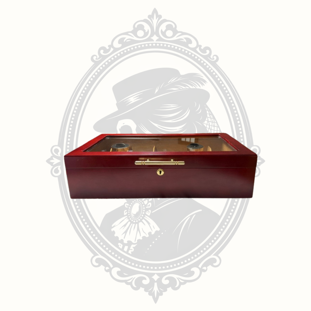 Glass Top Cedar Lined Cigar Humidor with Hygrometer & Humidifier Desktop Box