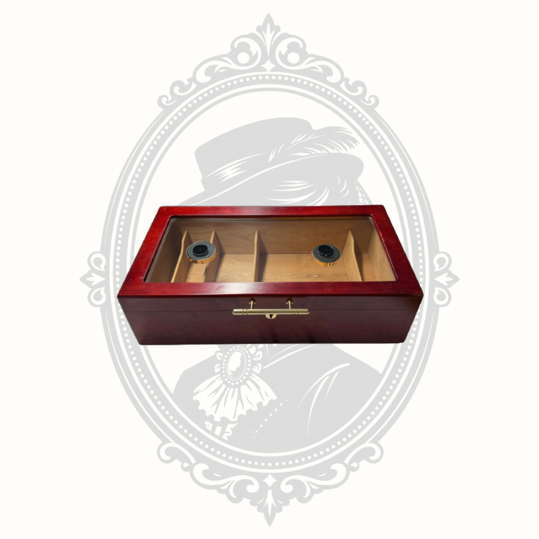 Glass Top Cedar Lined Cigar Humidor with Hygrometer & Humidifier Desktop Box