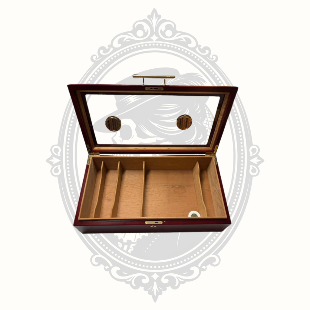 Glass Top Cedar Lined Cigar Humidor with Hygrometer & Humidifier Desktop Box