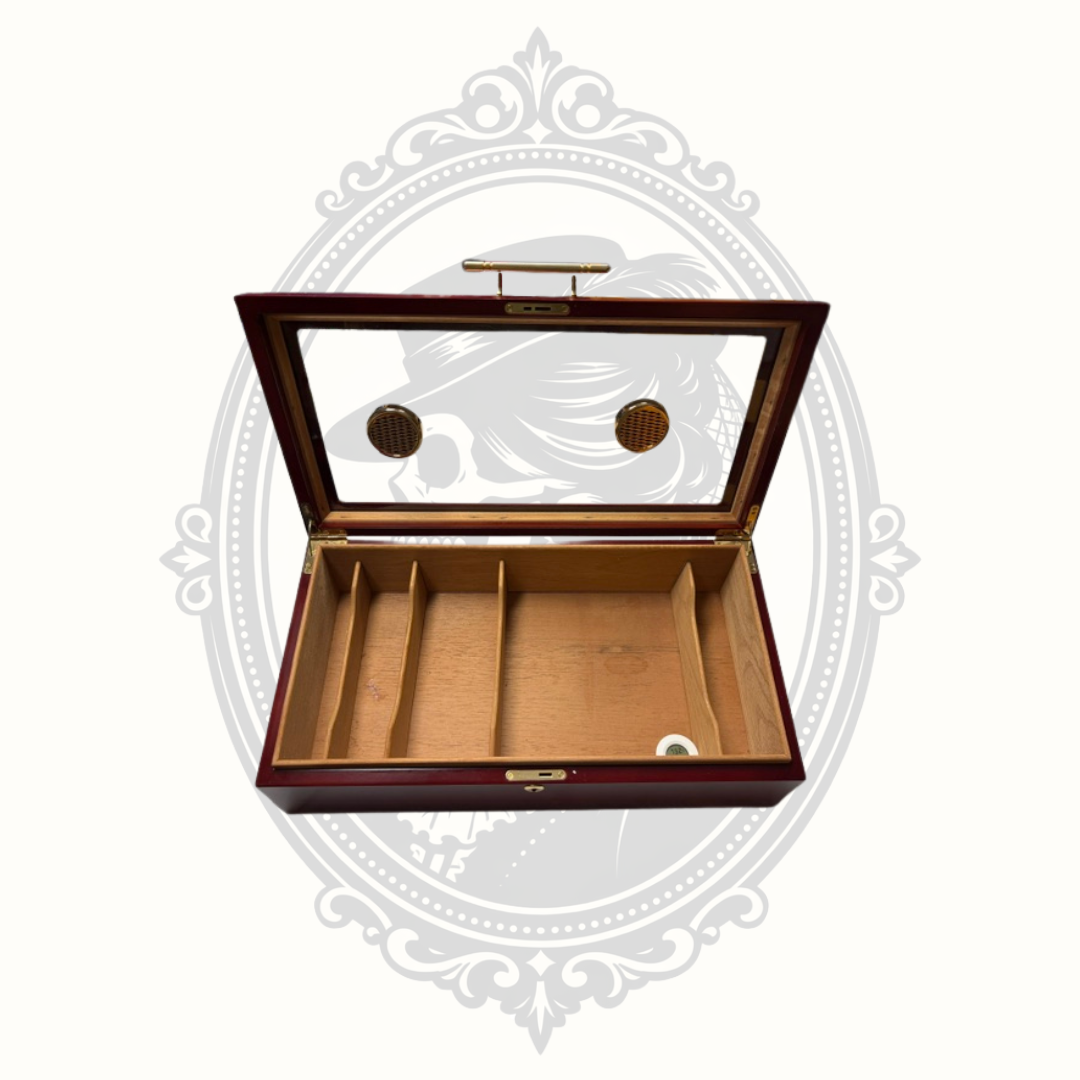 Glass Top Cedar Lined Cigar Humidor with Hygrometer & Humidifier Desktop Box
