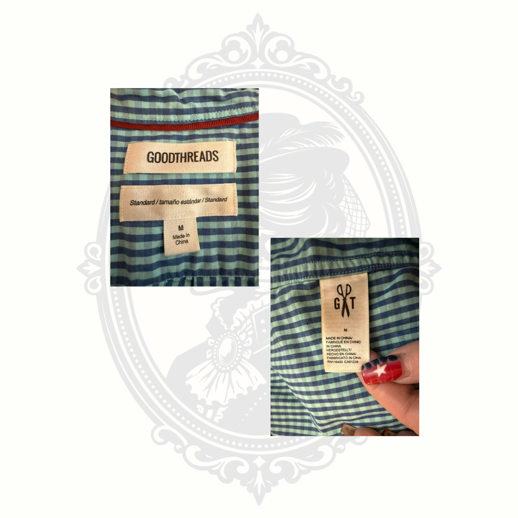 Goodthreads Men's Blue & Green Gingham Short Sleeve Button-Down Shirt – Medium – 100% Cotton