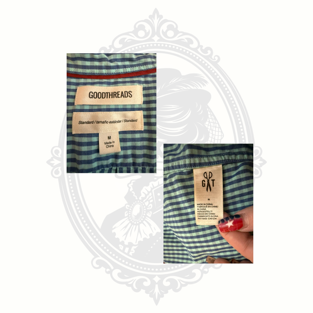 Goodthreads Men's Blue & Green Gingham Short Sleeve Button-Down Shirt – Medium – 100% Cotton
