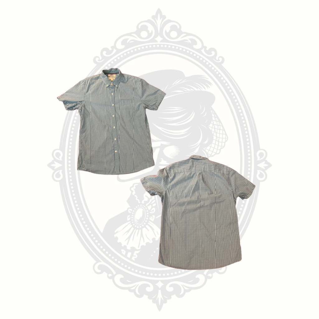 Goodthreads Men's Blue & Green Gingham Short Sleeve Button-Down Shirt – Medium – 100% Cotton