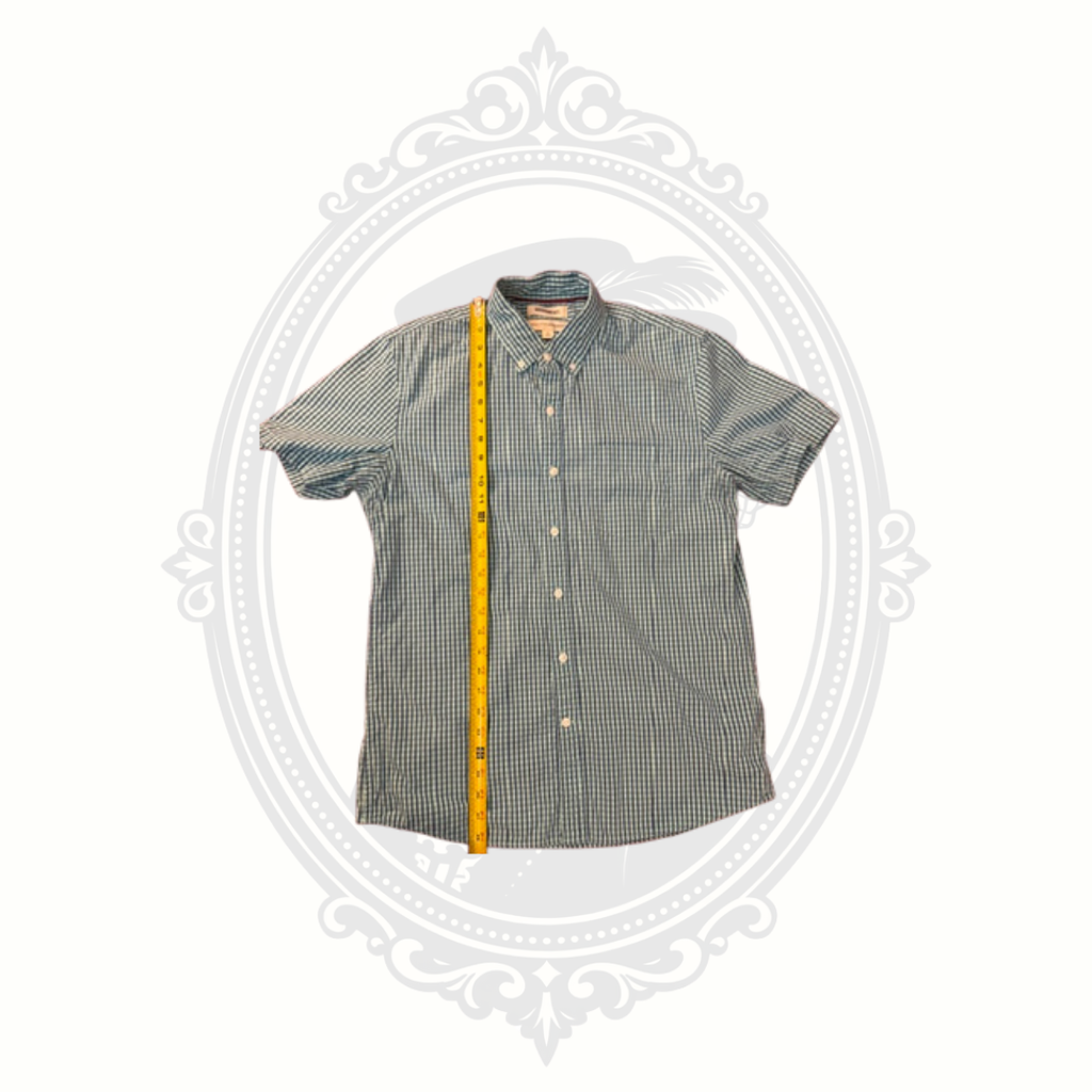 Goodthreads Men's Blue & Green Gingham Short Sleeve Button-Down Shirt – Medium – 100% Cotton