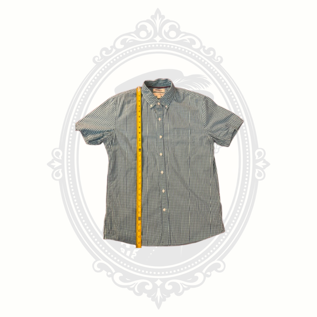 Goodthreads Men's Blue & Green Gingham Short Sleeve Button-Down Shirt – Medium – 100% Cotton