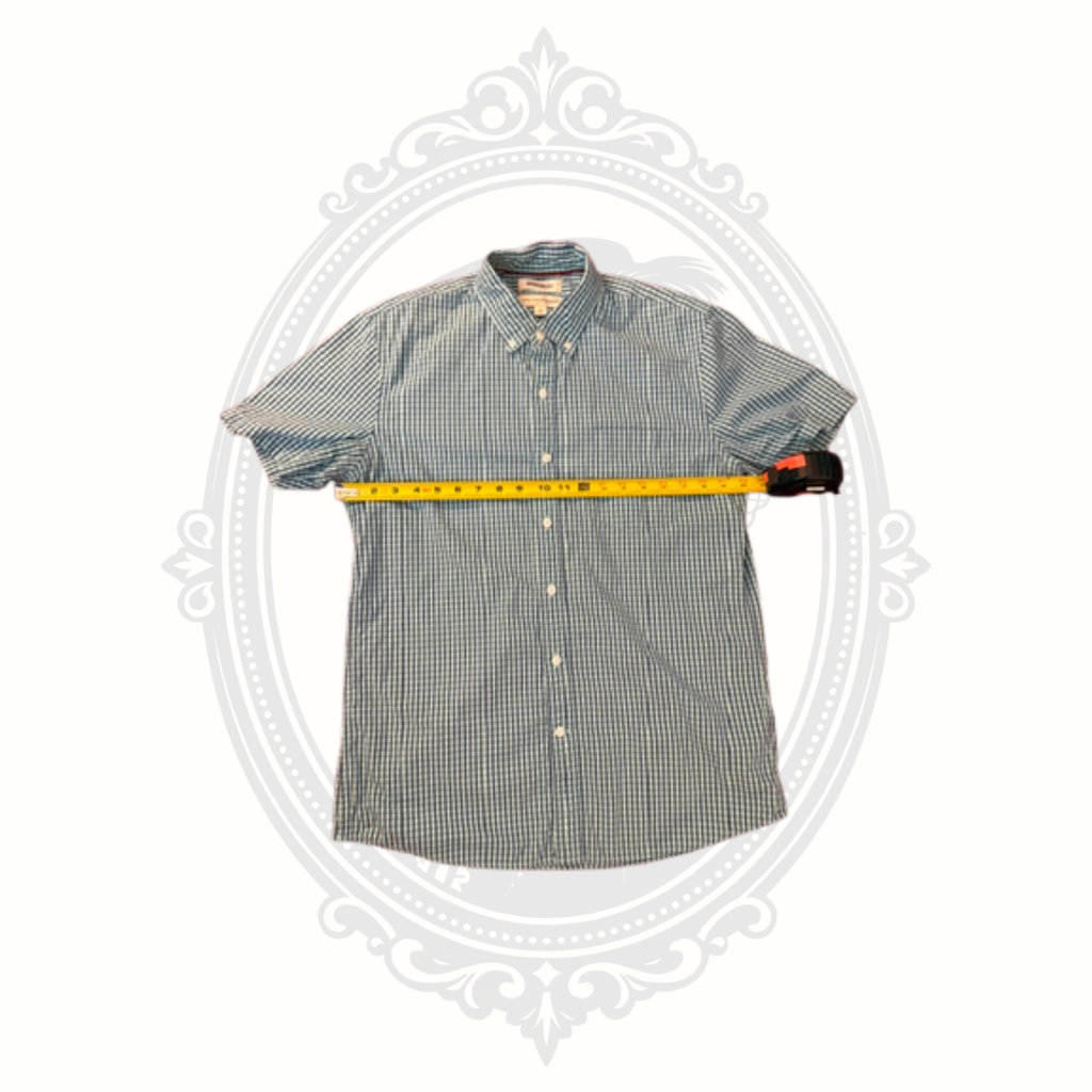 Goodthreads Men's Blue & Green Gingham Short Sleeve Button-Down Shirt – Medium – 100% Cotton