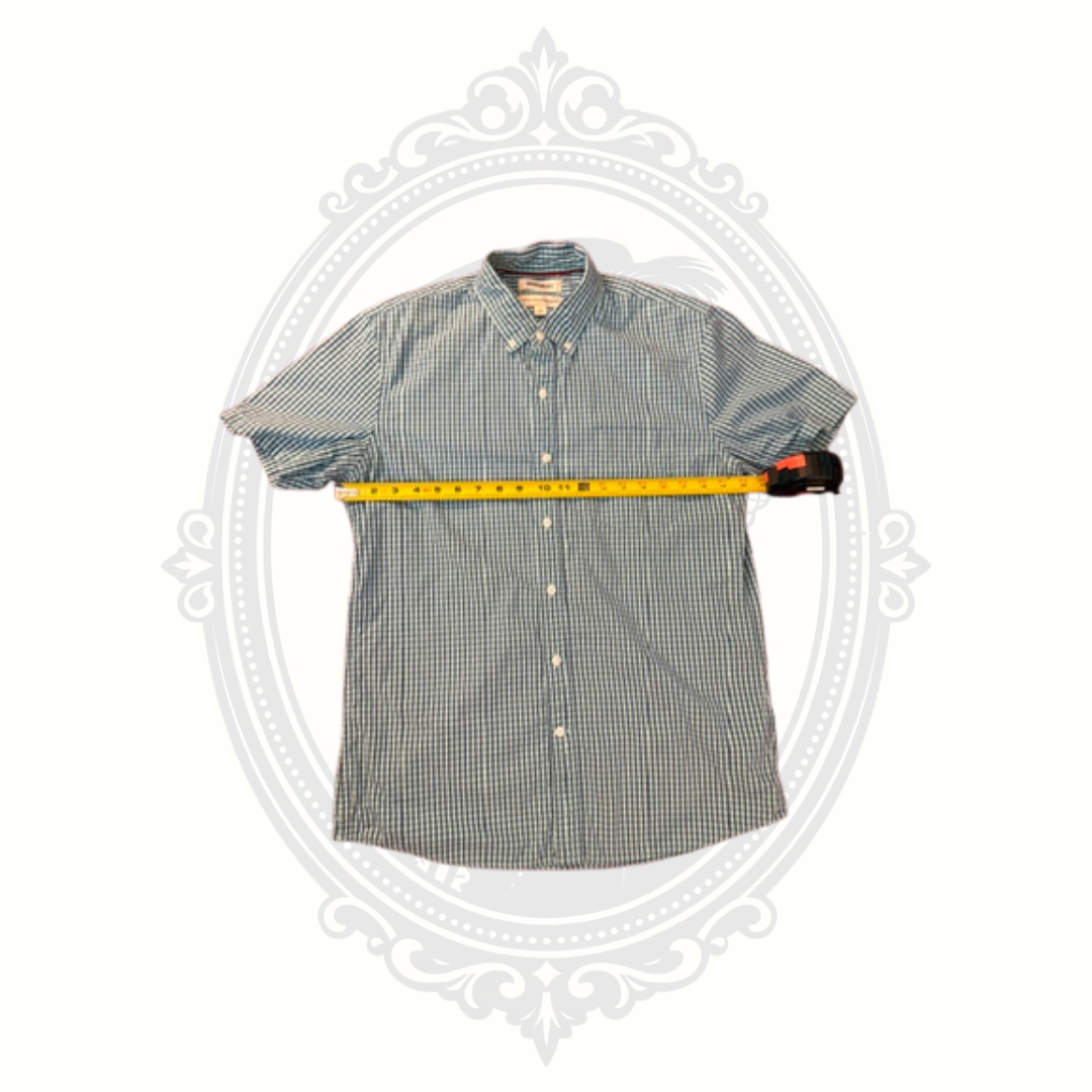 Goodthreads Men's Blue & Green Gingham Short Sleeve Button-Down Shirt – Medium – 100% Cotton