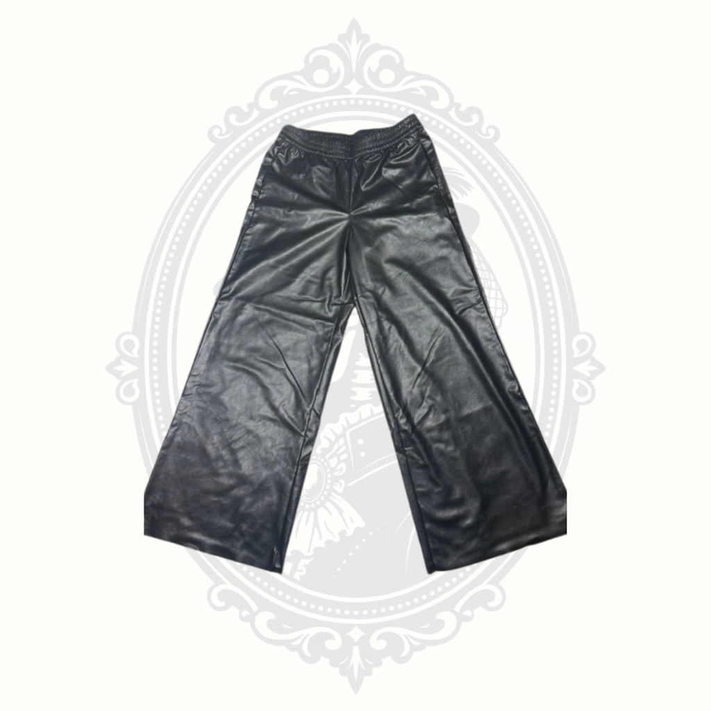 H&M Divided Black Faux Leather Wide Leg Pants – Women's Small – High Rise Pull-On