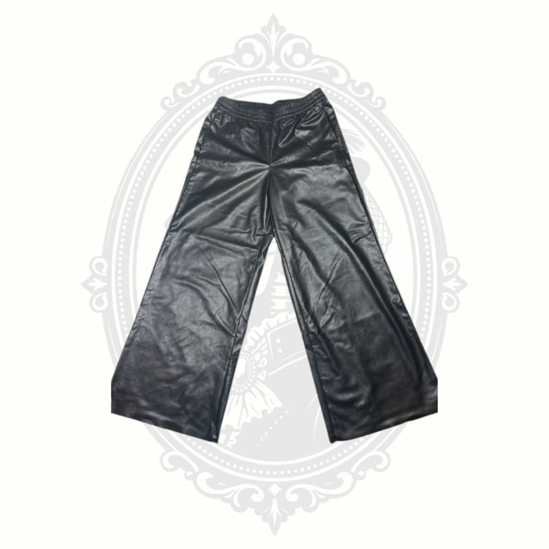 H&M Divided Black Faux Leather Wide Leg Pants – Women's Small – High Rise Pull-On