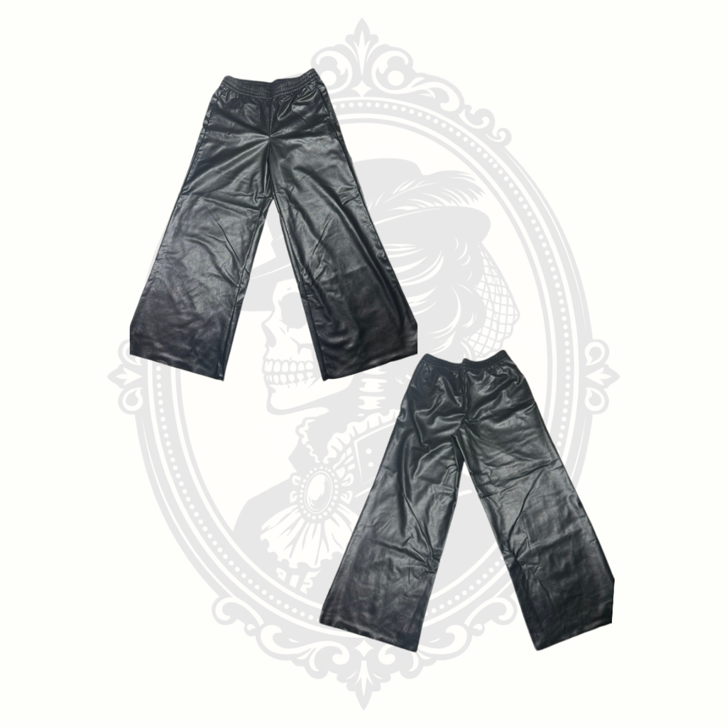 H&M Divided Black Faux Leather Wide Leg Pants – Women's Small – High Rise Pull-On