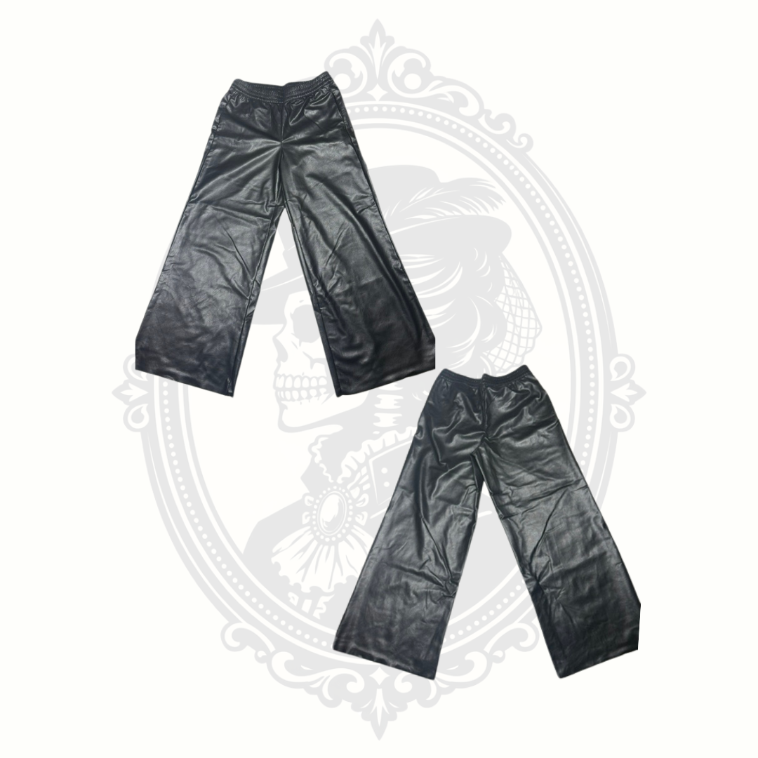 H&M Divided Black Faux Leather Wide Leg Pants – Women's Small – High Rise Pull-On