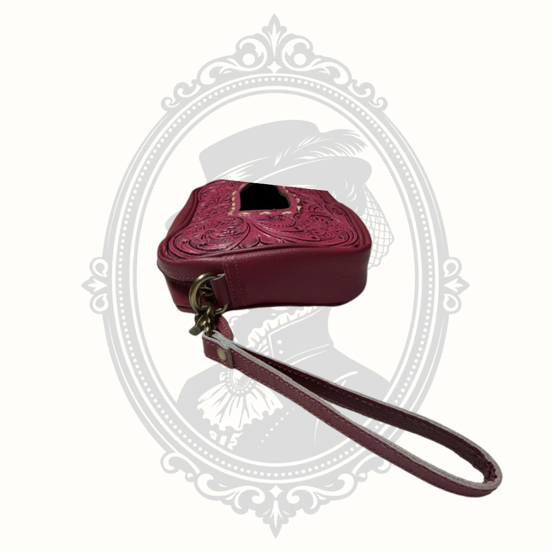 Hand Tooled Genuine Leather Rose Pink Floral Tissue Box Cover Holder Western Décor