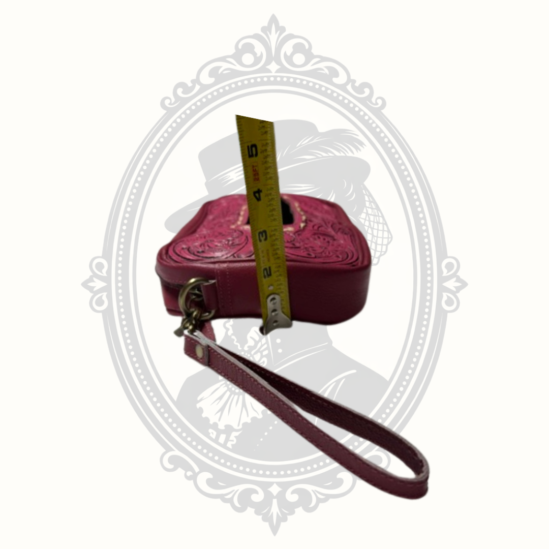 Hand Tooled Genuine Leather Rose Pink Floral Tissue Box Cover Holder Western Décor