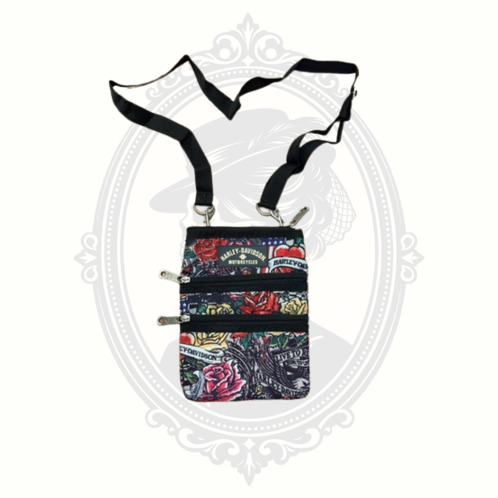 Harley-Davidson Floral Rose Hipster Crossbody Bag Multi Pocket Purse
