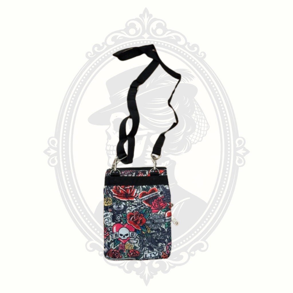 Harley-Davidson Floral Rose Hipster Crossbody Bag Multi Pocket Purse