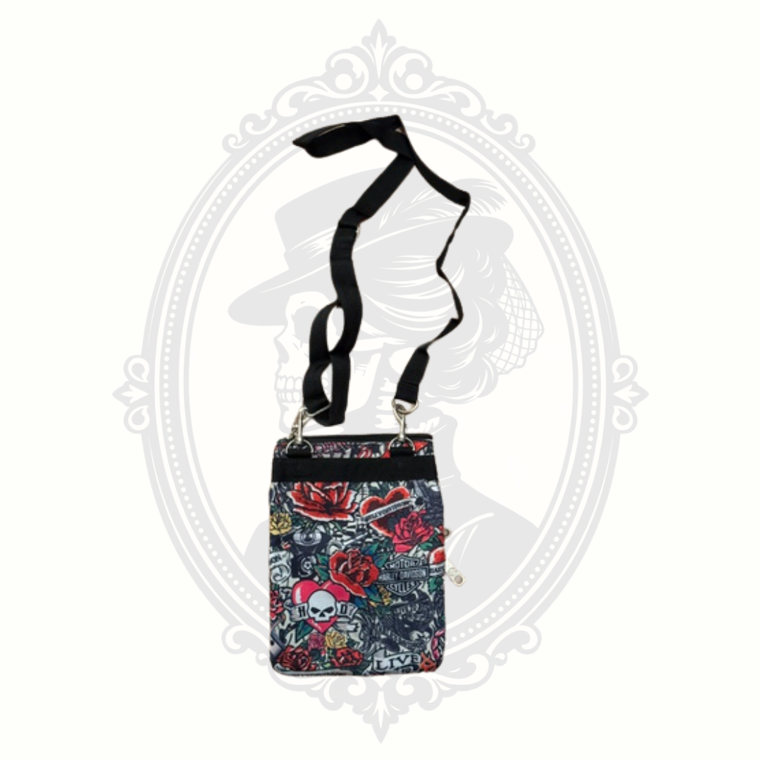 Harley-Davidson Floral Rose Hipster Crossbody Bag Multi Pocket Purse