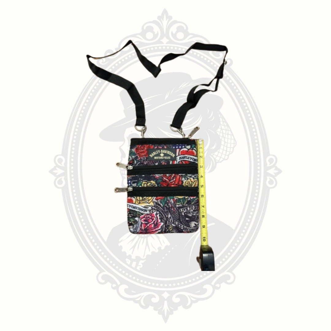 Harley-Davidson Floral Rose Hipster Crossbody Bag Multi Pocket Purse