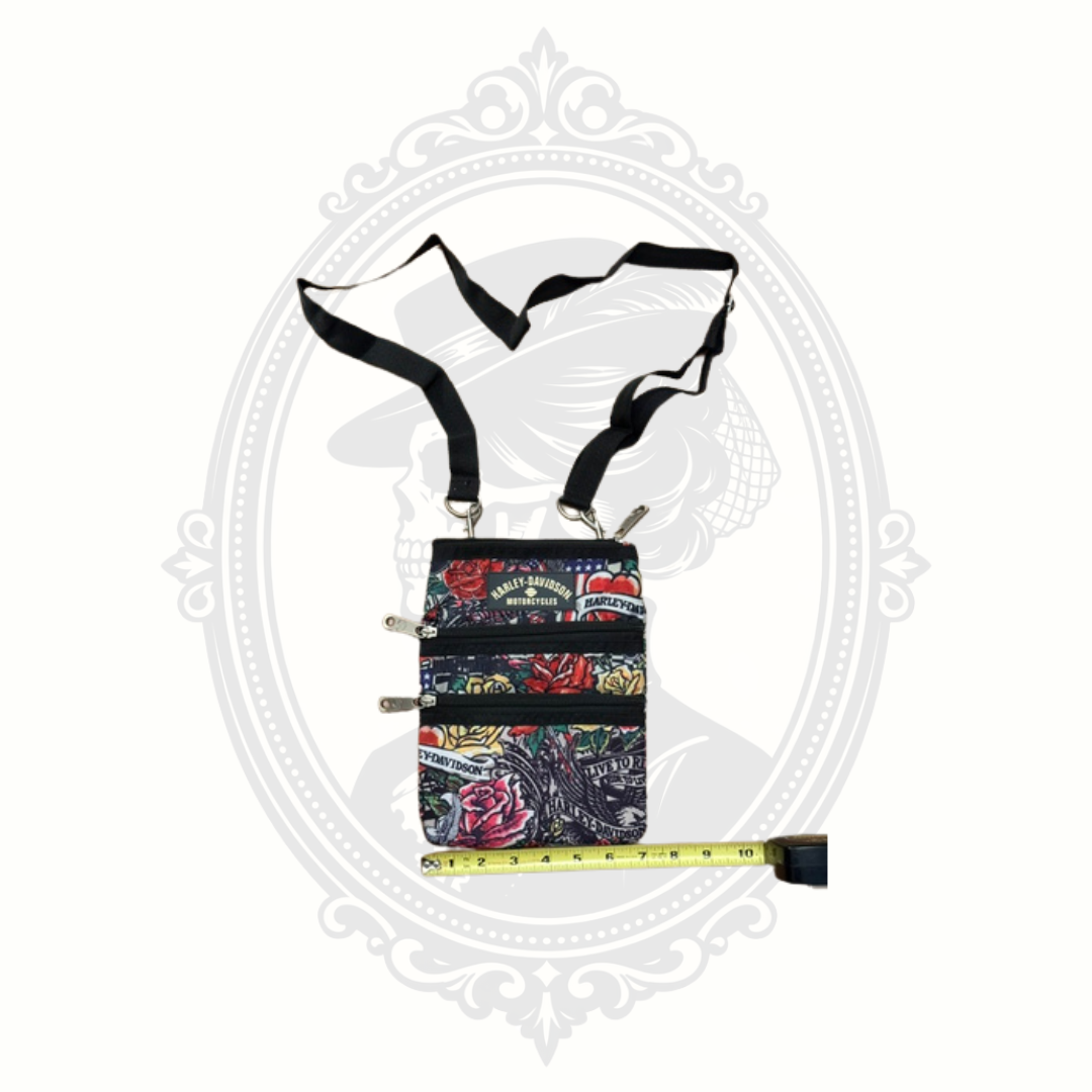 Harley-Davidson Floral Rose Hipster Crossbody Bag Multi Pocket Purse