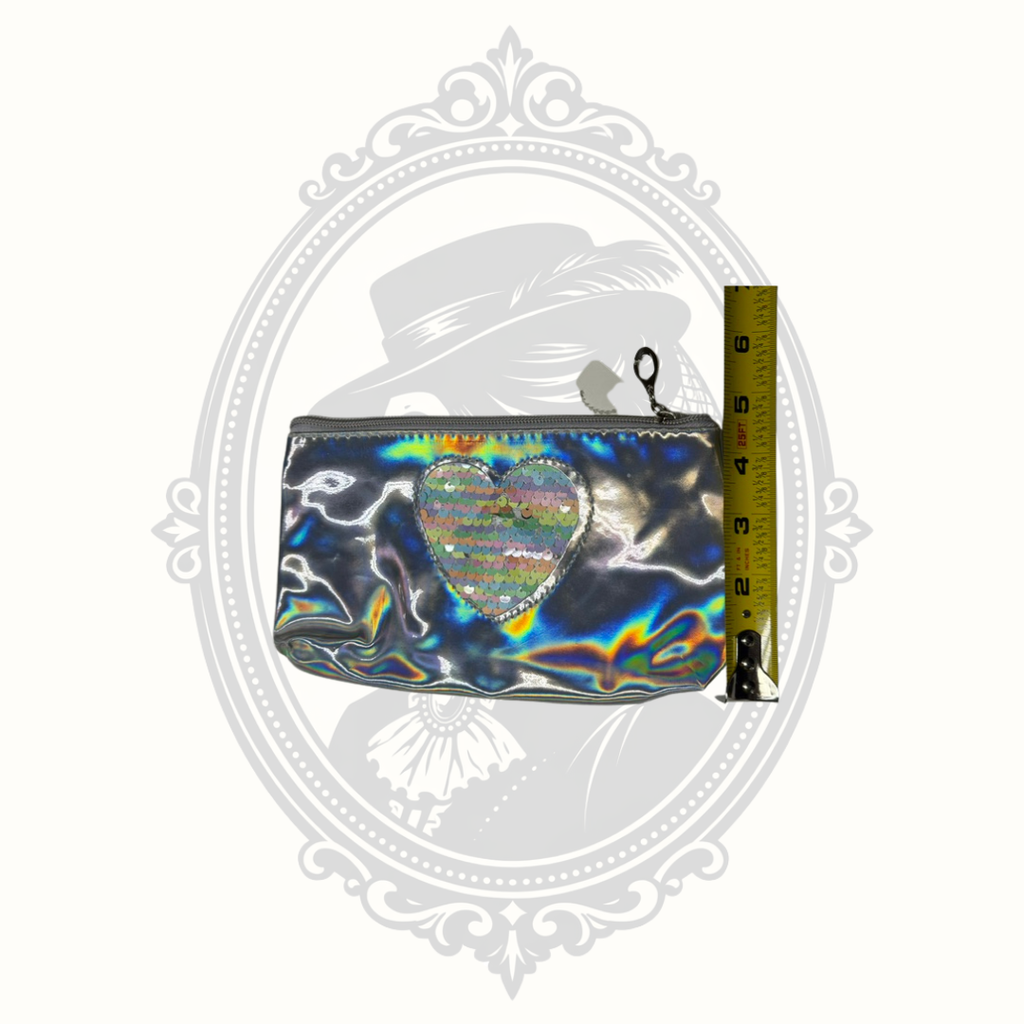 Holographic Cosmetic Makeup Bag with Reversible Sequin Heart Zipper Pouch