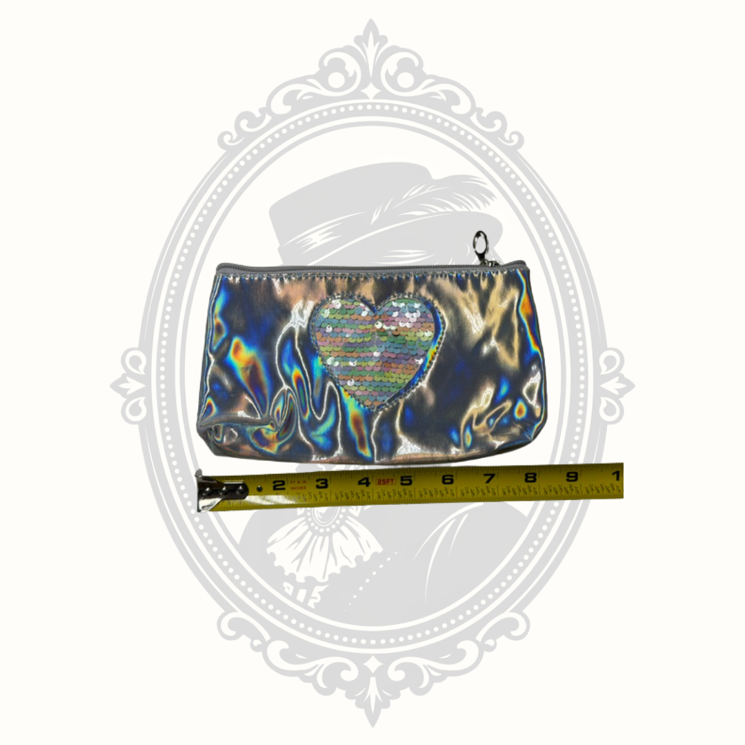Holographic Cosmetic Makeup Bag with Reversible Sequin Heart Zipper Pouch