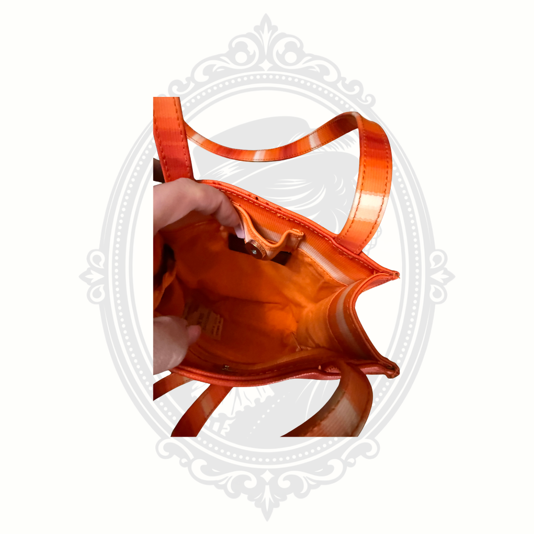 Interior view of Liz Claiborne orange striped mini tote bag