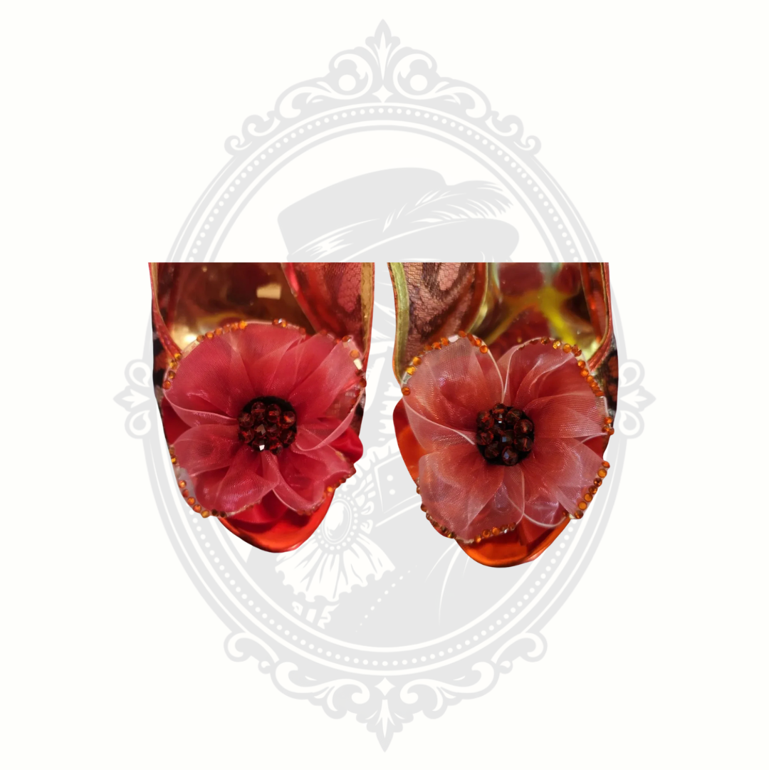 Italina Red Gold Lace Floral Platform Heels Size 6