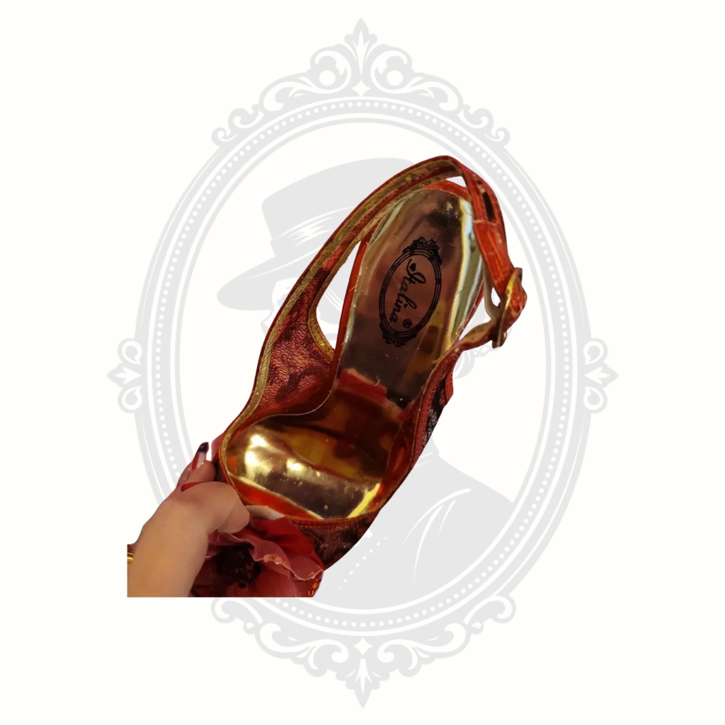 Italina Red Gold Lace Floral Platform Heels Size 6