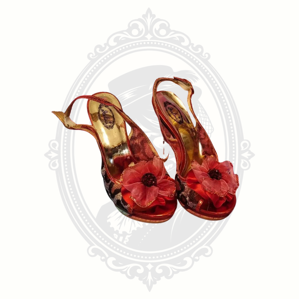 Italina Red Gold Lace Floral Platform Heels Size 6