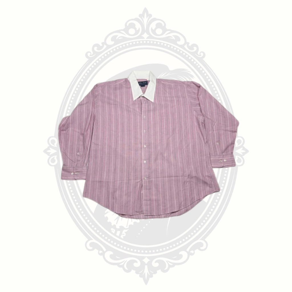 John Blair Men's Pink Striped Button Front Dress Shirt White Collar Size 18 32/33