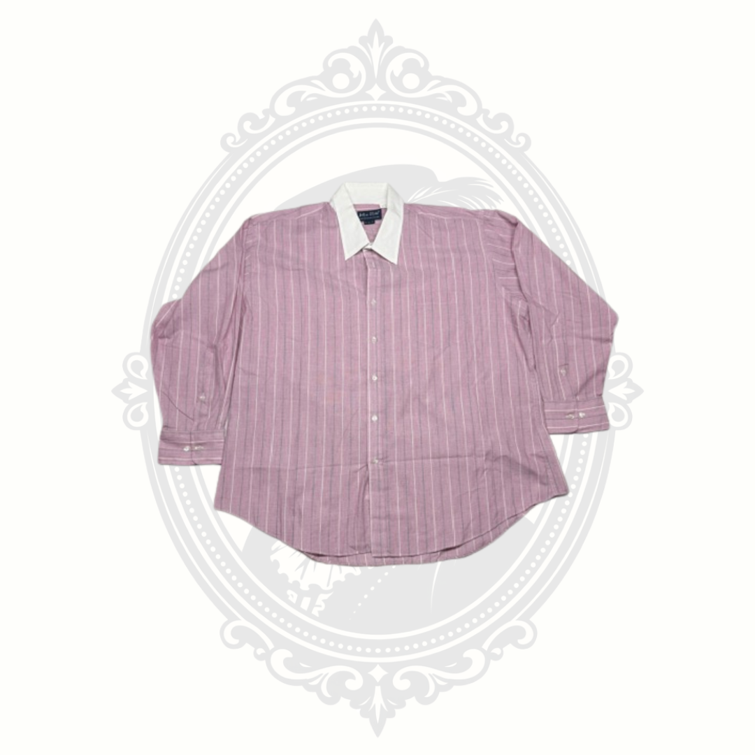 John Blair Men's Pink Striped Button Front Dress Shirt White Collar Size 18 32/33