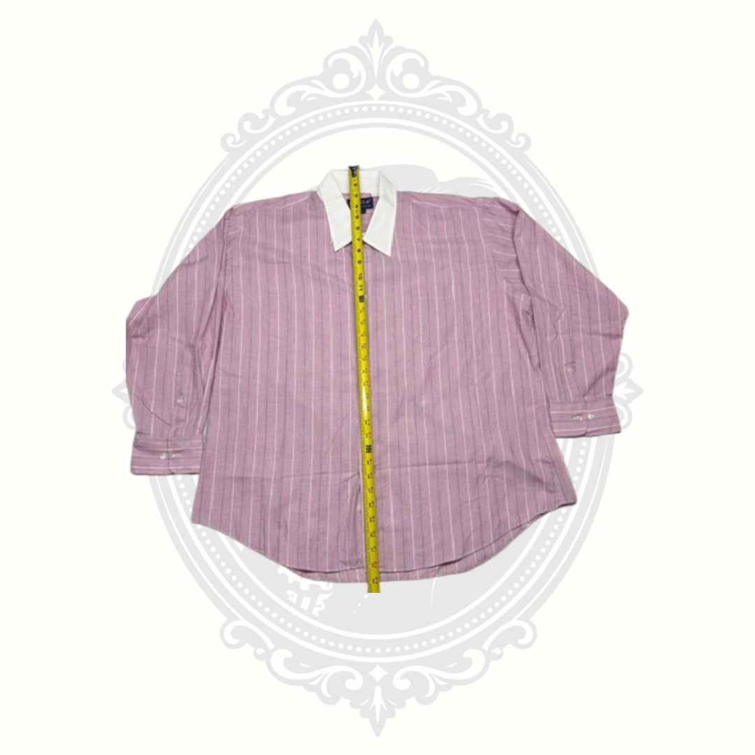 John Blair Men's Pink Striped Button Front Dress Shirt White Collar Size 18 32/33