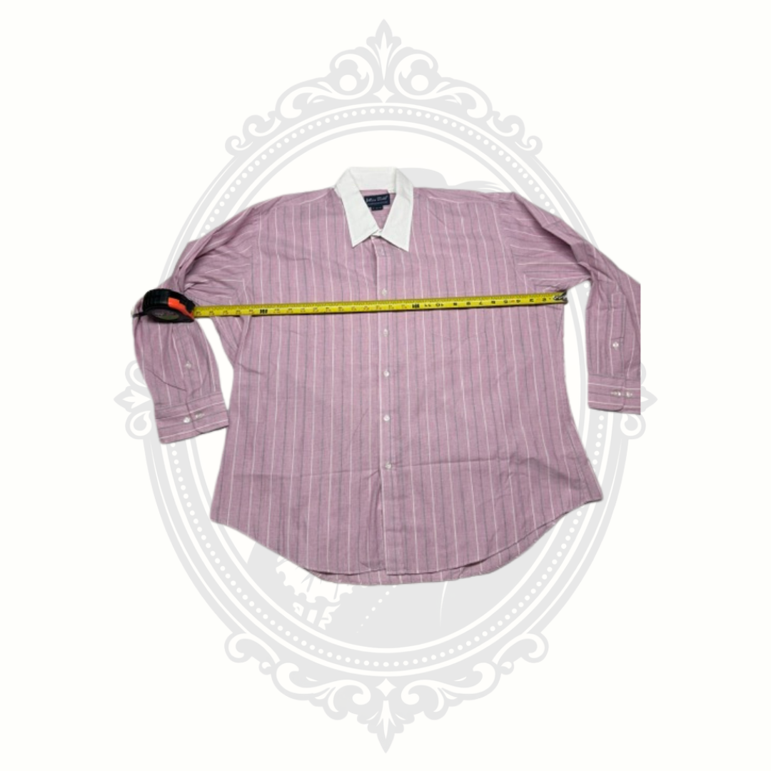 John Blair Men's Pink Striped Button Front Dress Shirt White Collar Size 18 32/33