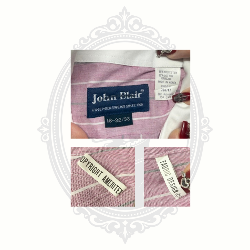 John Blair Men's Pink Striped Button Front Dress Shirt White Collar Size 18 32/33