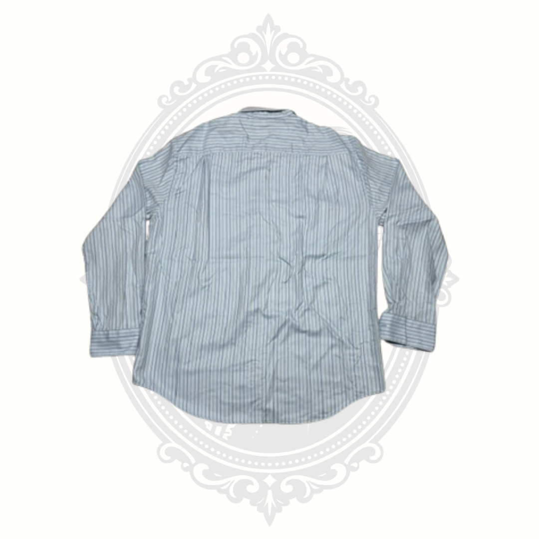 Kenneth Roberts Platinum Men's Blue & Sage Herringbone Stripe Dress Shirt Large