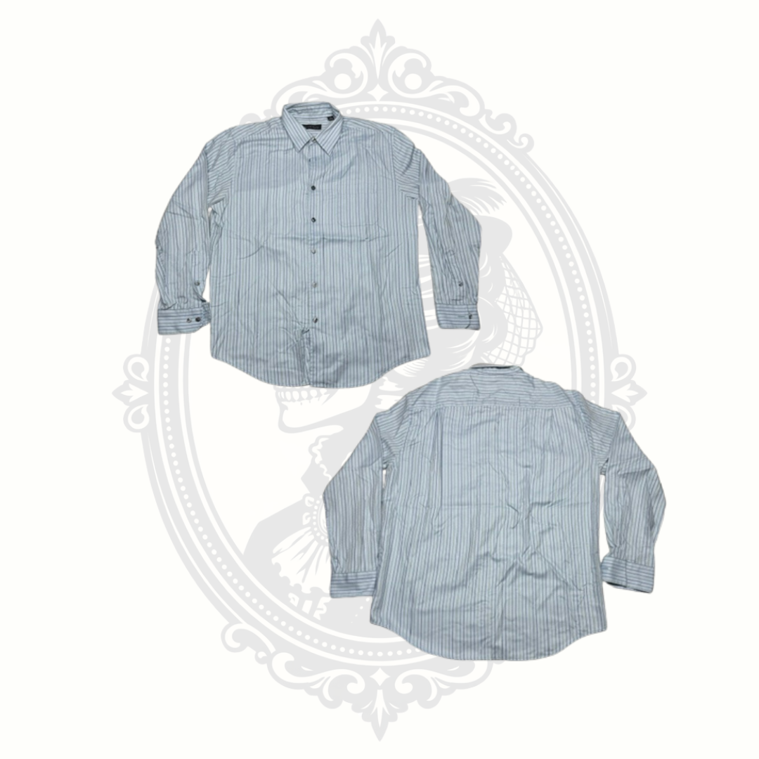 Kenneth Roberts Platinum Men's Blue & Sage Herringbone Stripe Dress Shirt Large