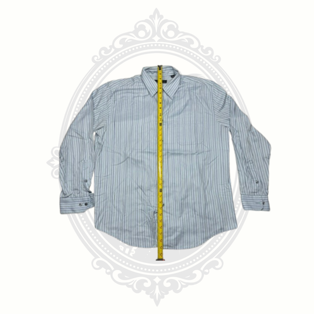 Kenneth Roberts Platinum Men's Blue & Sage Herringbone Stripe Dress Shirt Large