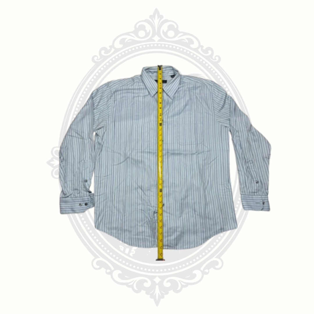 Kenneth Roberts Platinum Men's Blue & Sage Herringbone Stripe Dress Shirt Large