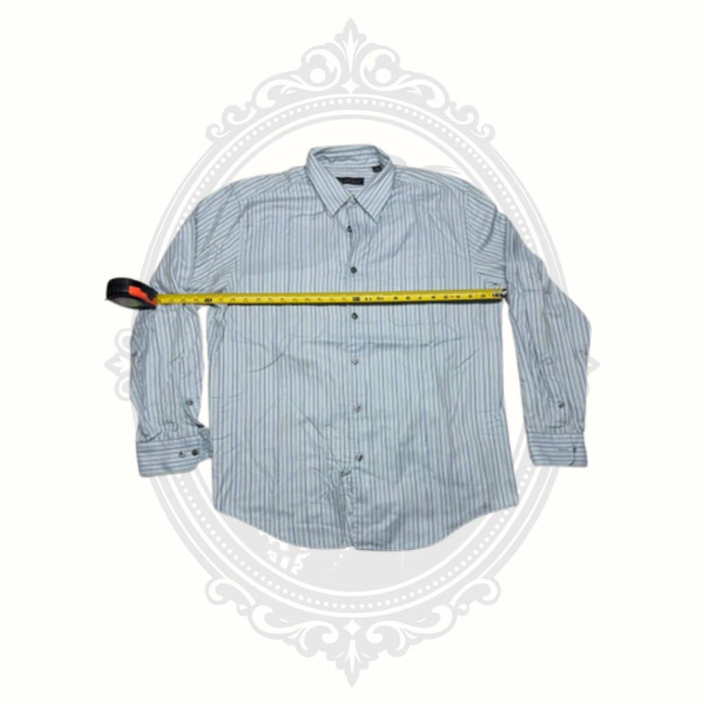 Kenneth Roberts Platinum Men's Blue & Sage Herringbone Stripe Dress Shirt Large