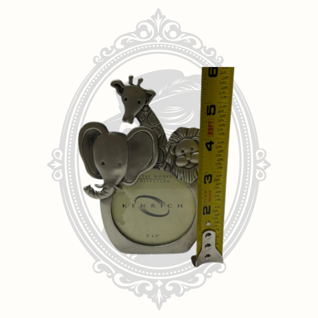 Kenrich Noah's Ark Pewter Tone 3x3 Baby Animal Picture Frame – Elephant, Giraffe & Lion