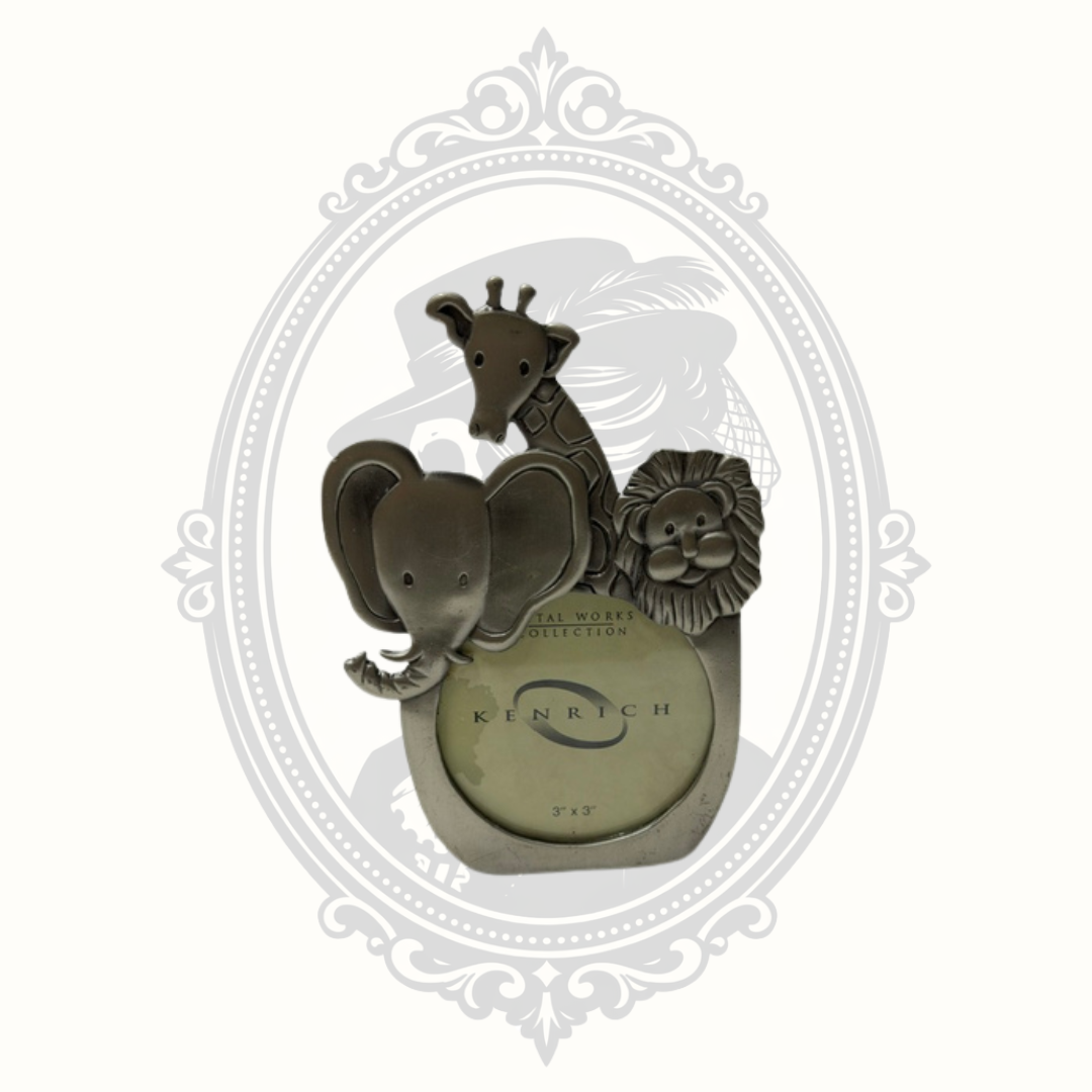Kenrich Noah's Ark Pewter Tone 3x3 Baby Animal Picture Frame – Elephant, Giraffe & Lion