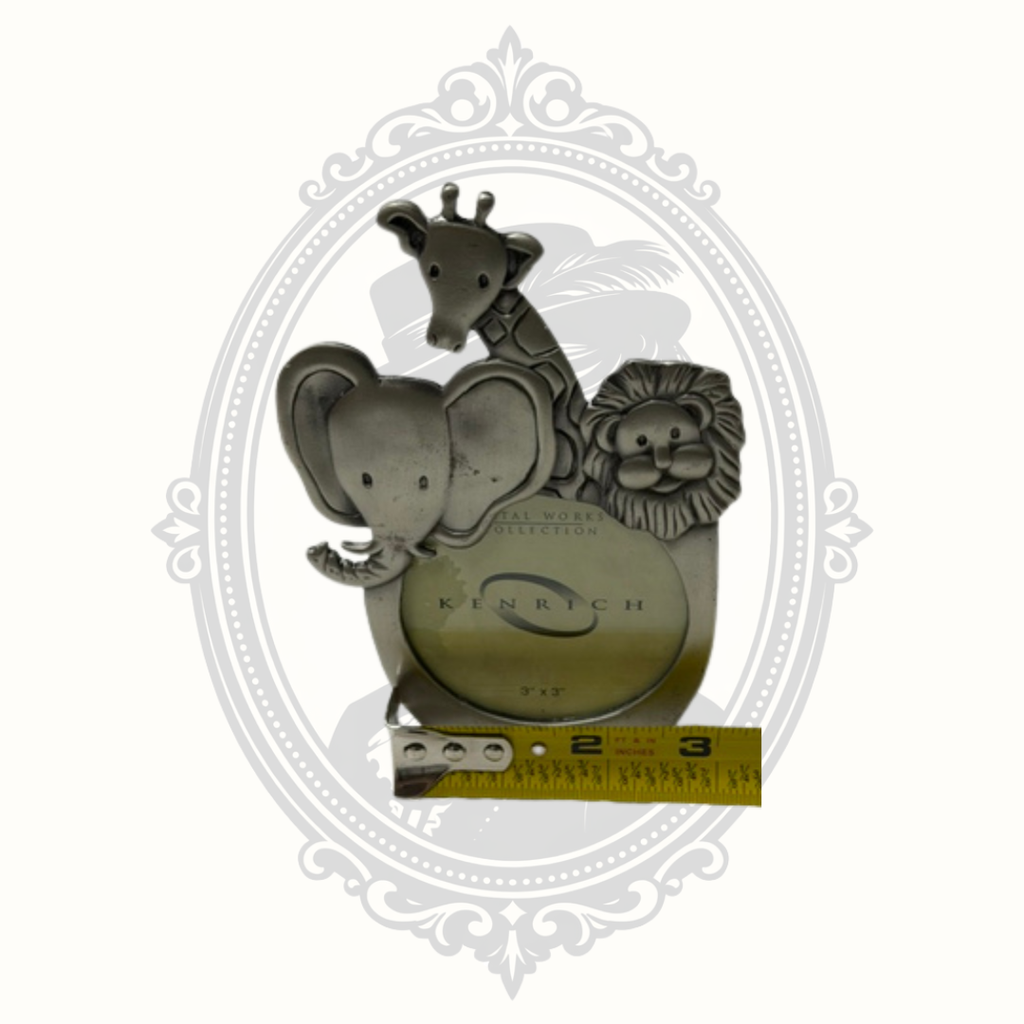 Kenrich Noah's Ark Pewter Tone 3x3 Baby Animal Picture Frame – Elephant, Giraffe & Lion