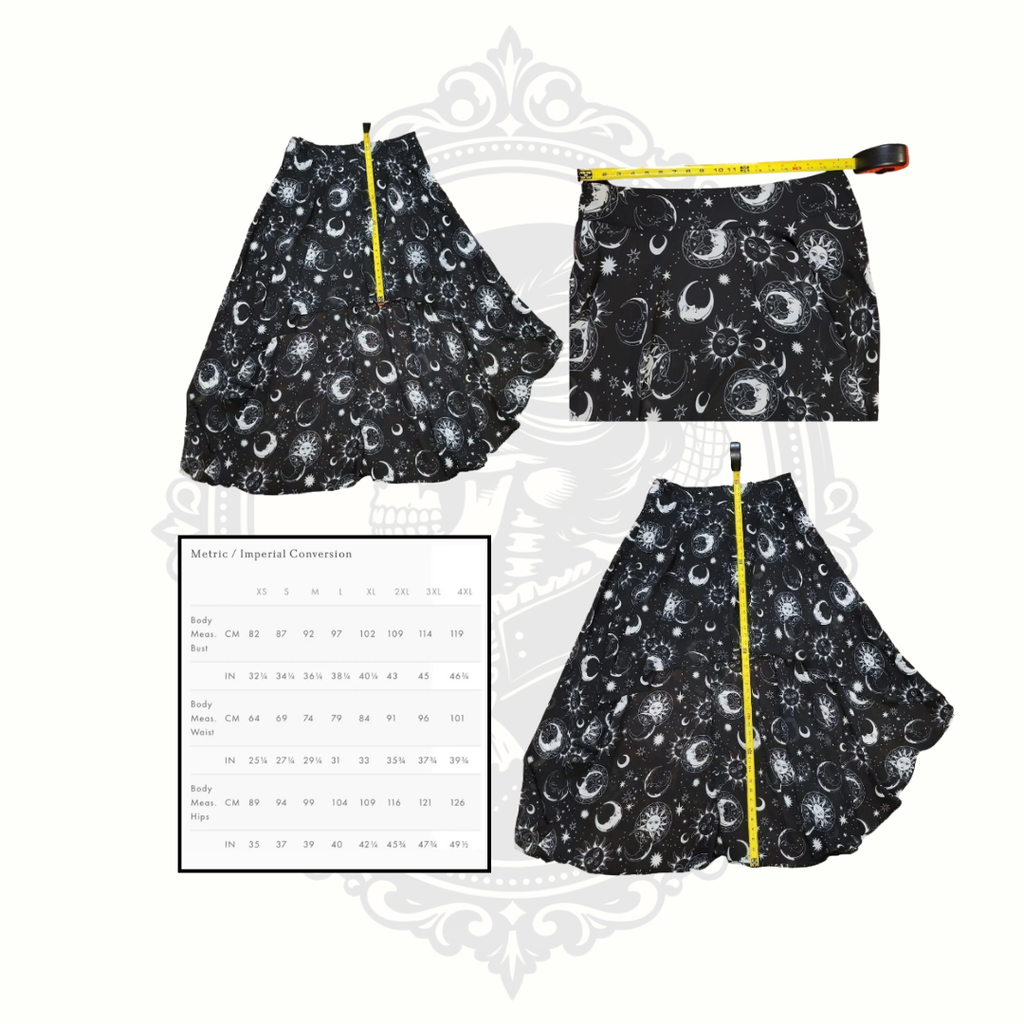 Measurement photos of Killstar Astral Light high-low celestial maxi skirt in plus size 3X