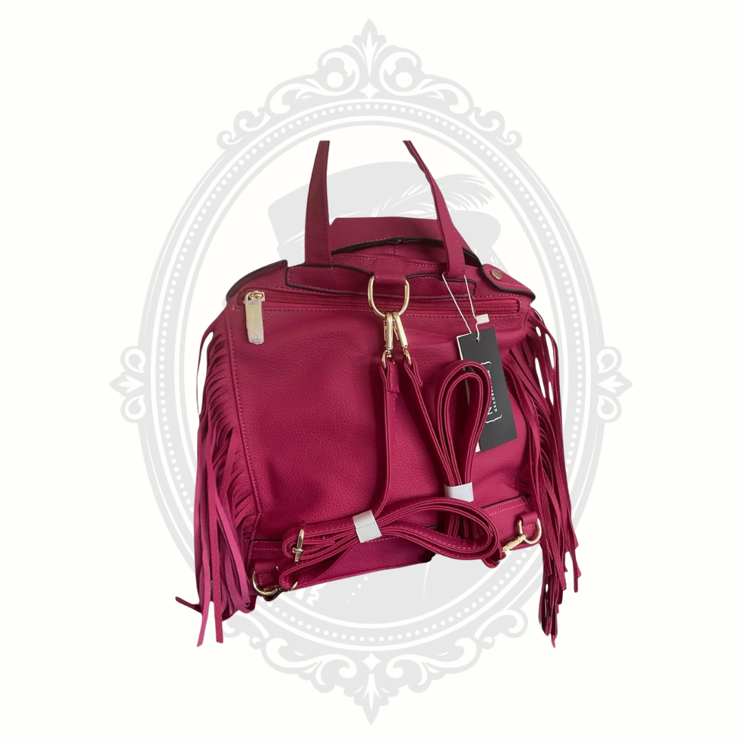 LA MIEL Fringe Motorcycle Jacket Novelty Backpack – Vegan Leather Convertible Backpack – New With Tags