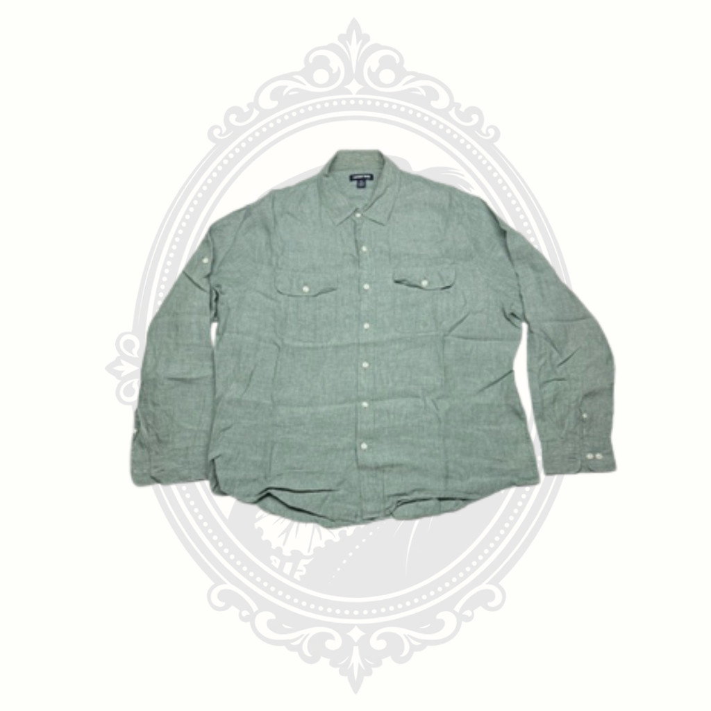 Lands' End Men's 100% Linen Button Front Shirt XL Sage Green Traditional Fit