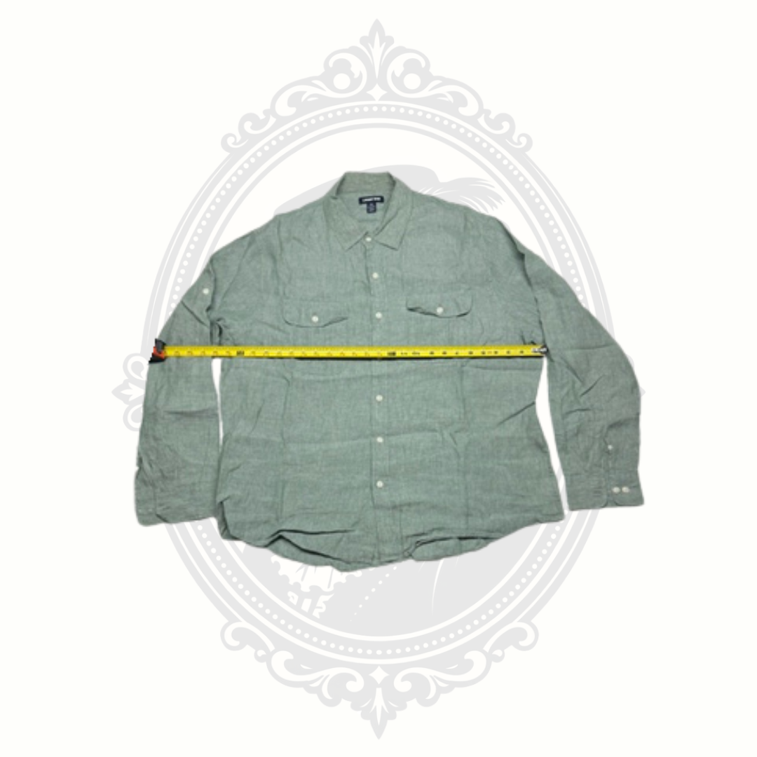 Lands' End Men's 100% Linen Button Front Shirt XL Sage Green Traditional Fit