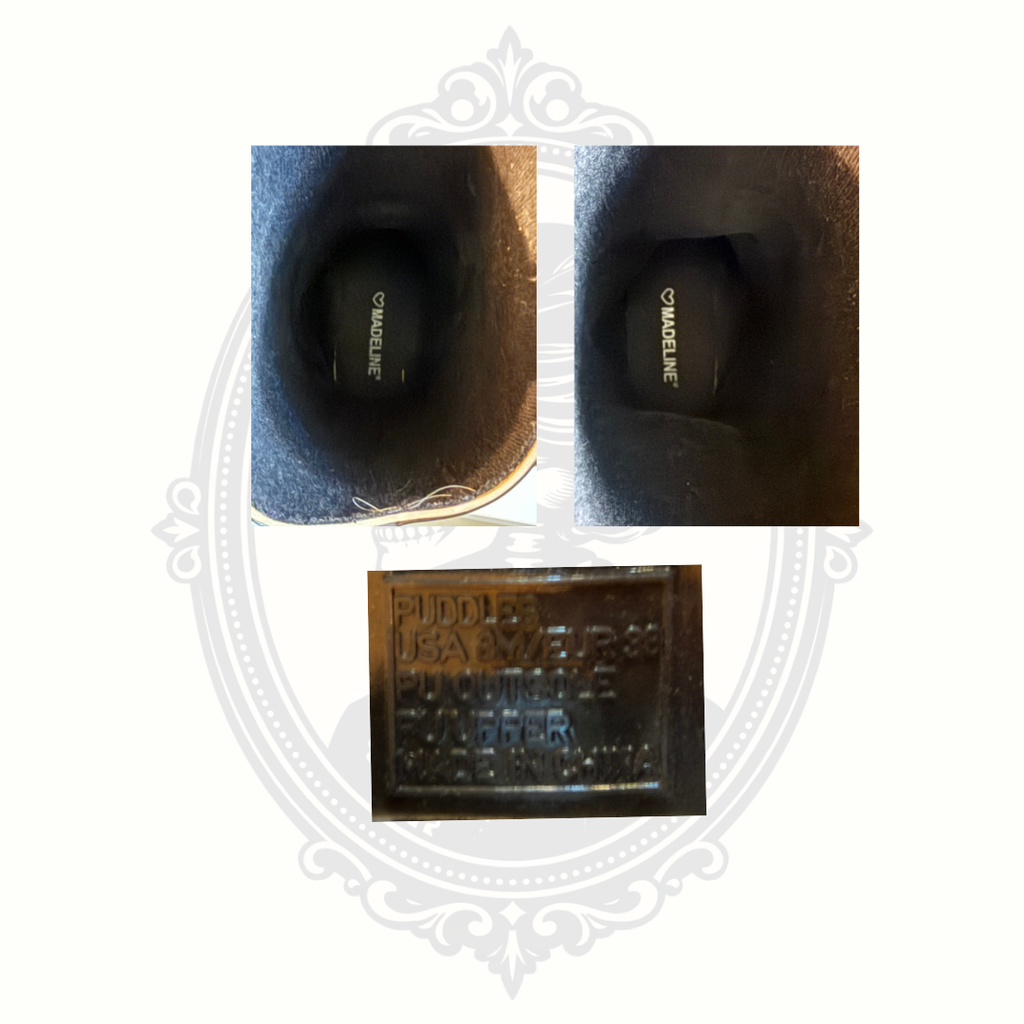 Interior branding and material detail photos for Madeline colorful waterproof rain boots.